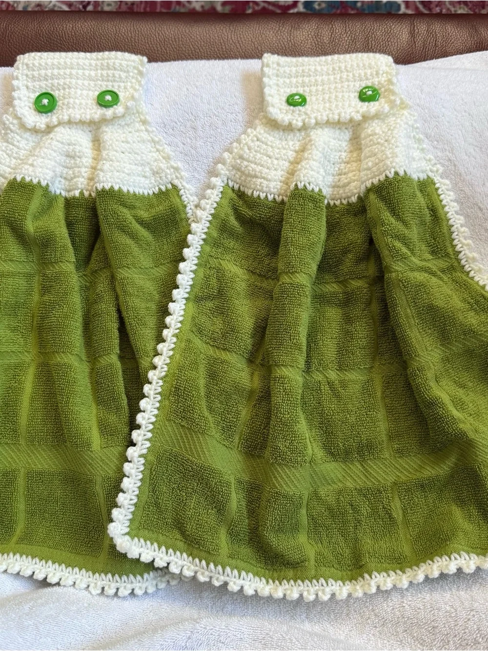 Green Crochet-Trim Hanging Kitchen Towels - Brand: